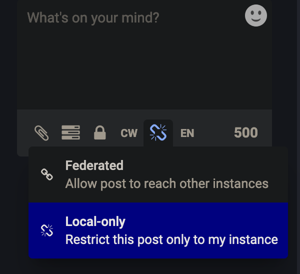 Screen clipping with "Federated" and "Local-only" post options.